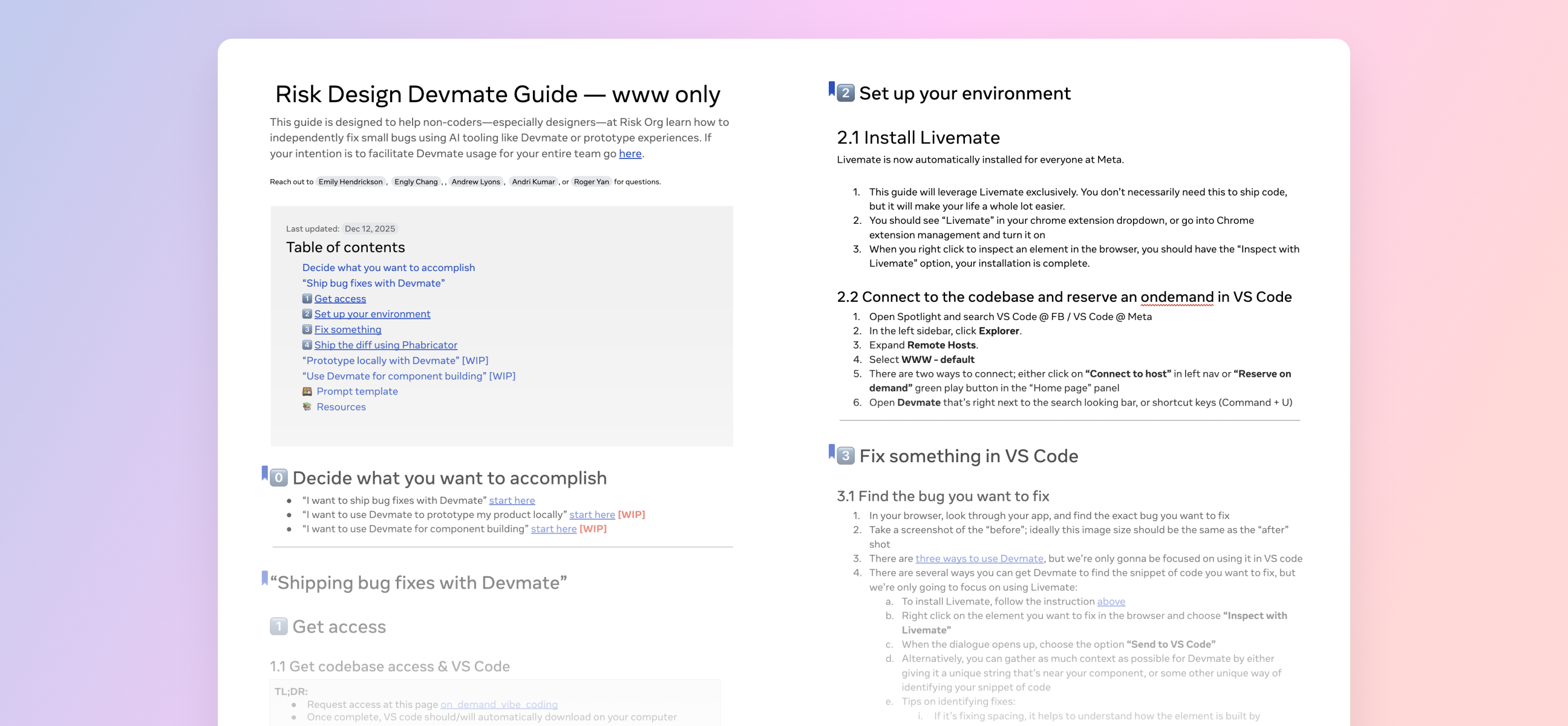 Risk Design Devmate Guide documentation